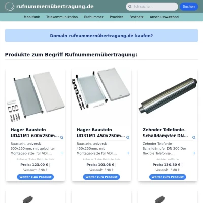 Screenshot rufnummernübertragung.de