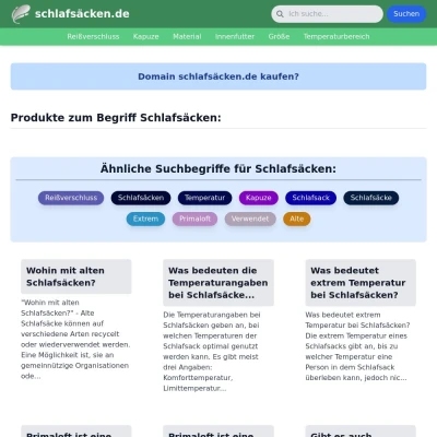 Screenshot schlafsäcken.de