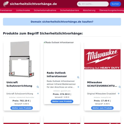 Screenshot sicherheitslichtvorhänge.de