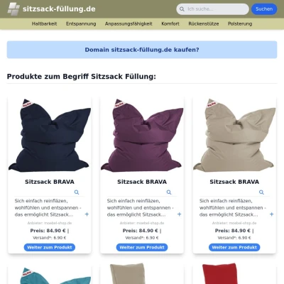 Screenshot sitzsack-füllung.de