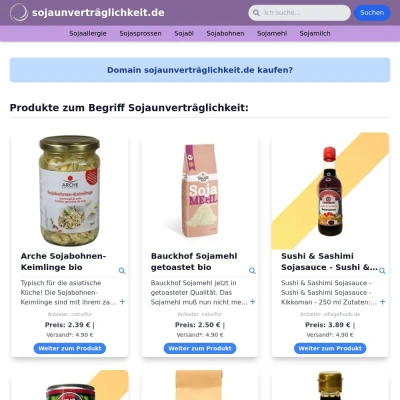 Screenshot sojaunverträglichkeit.de