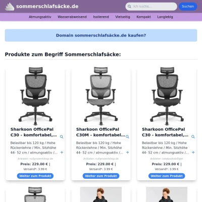 Screenshot sommerschlafsäcke.de