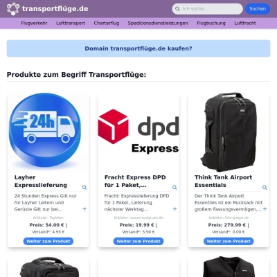 Screenshot transportflüge.de