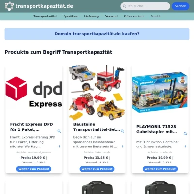 Screenshot transportkapazität.de