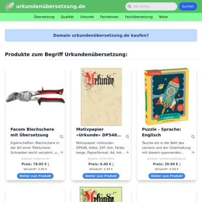 Screenshot urkundenübersetzung.de