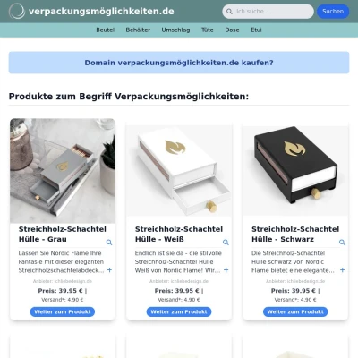 Screenshot verpackungsmöglichkeiten.de