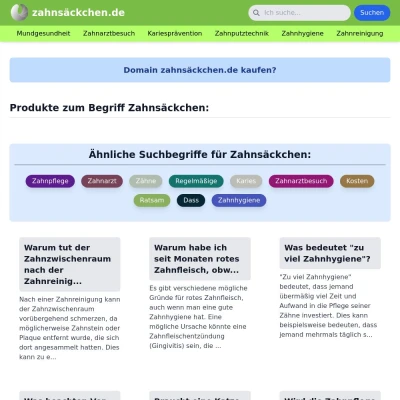 Screenshot zahnsäckchen.de