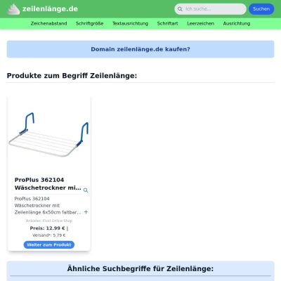 Screenshot zeilenlänge.de