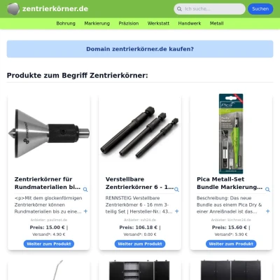 Screenshot zentrierkörner.de