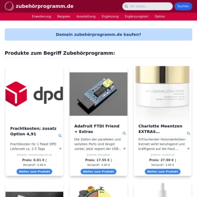 Screenshot zubehörprogramm.de