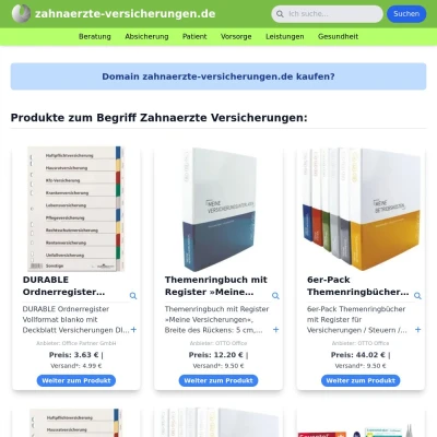 Screenshot zahnaerzte-versicherungen.de