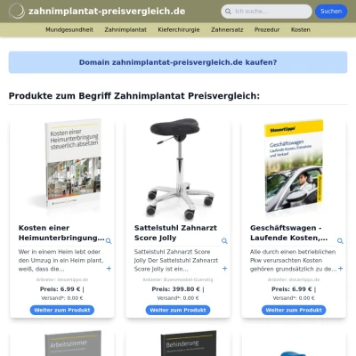 Screenshot zahnimplantat-preisvergleich.de