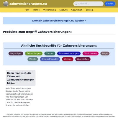 Screenshot zahnversicherungen.eu