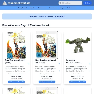 Screenshot zauberschwert.de