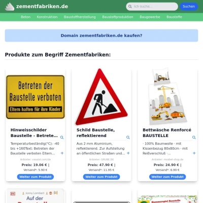 Screenshot zementfabriken.de