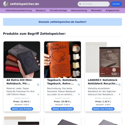 Screenshot zettelspeicher.de