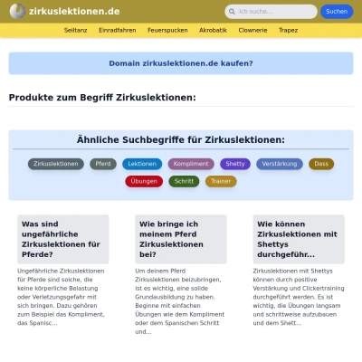 Screenshot zirkuslektionen.de