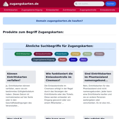 Screenshot zugangskarten.de