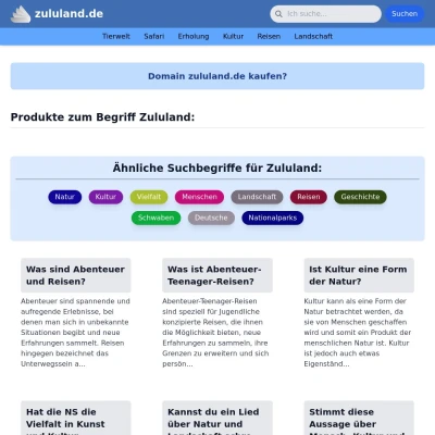 Screenshot zululand.de