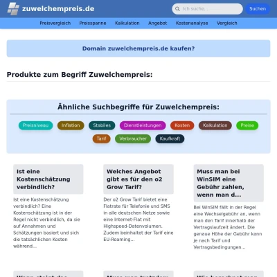 Screenshot zuwelchempreis.de